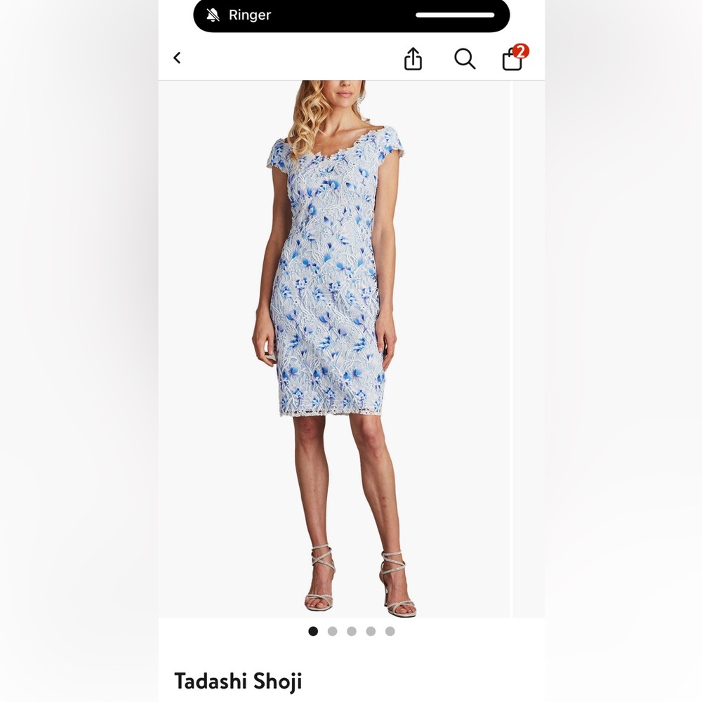 Tadashi Shoji Blue and White Floral embroidered Midi Dress.  $478 in nordstrom